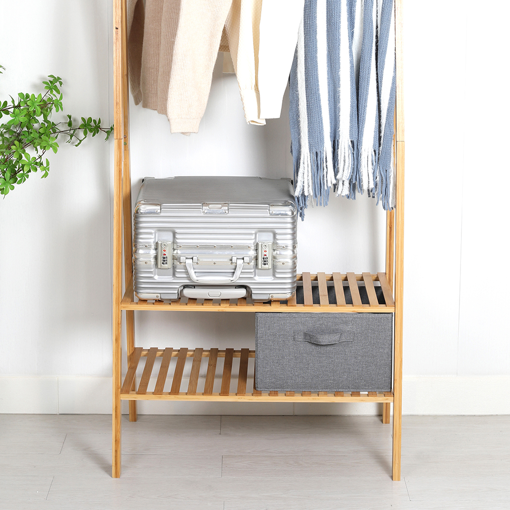   Colin Bamboo Clothes Rack with 2-Tier Storage Shelves Natural
