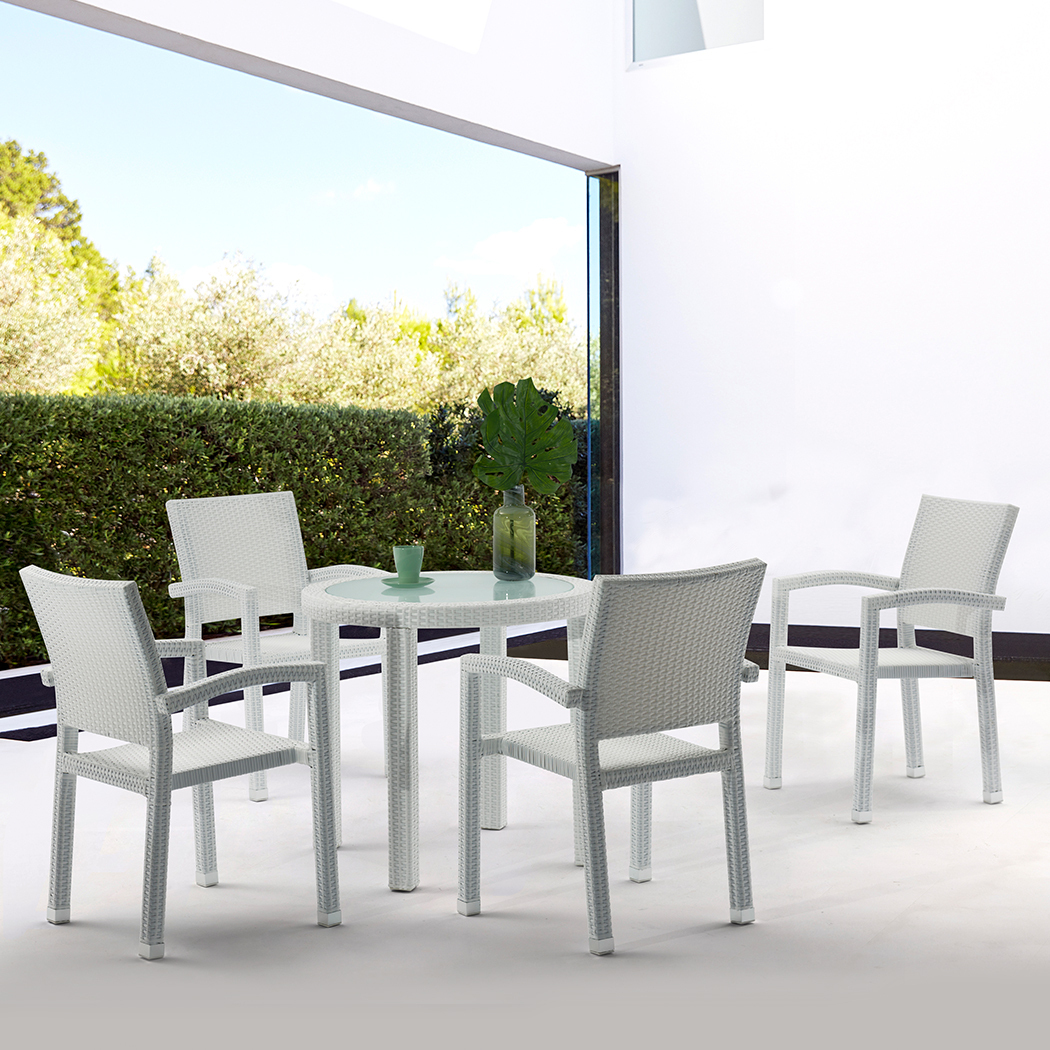   Bruno Outdoor PE Rattan Dining Chairs White (Set of 4)