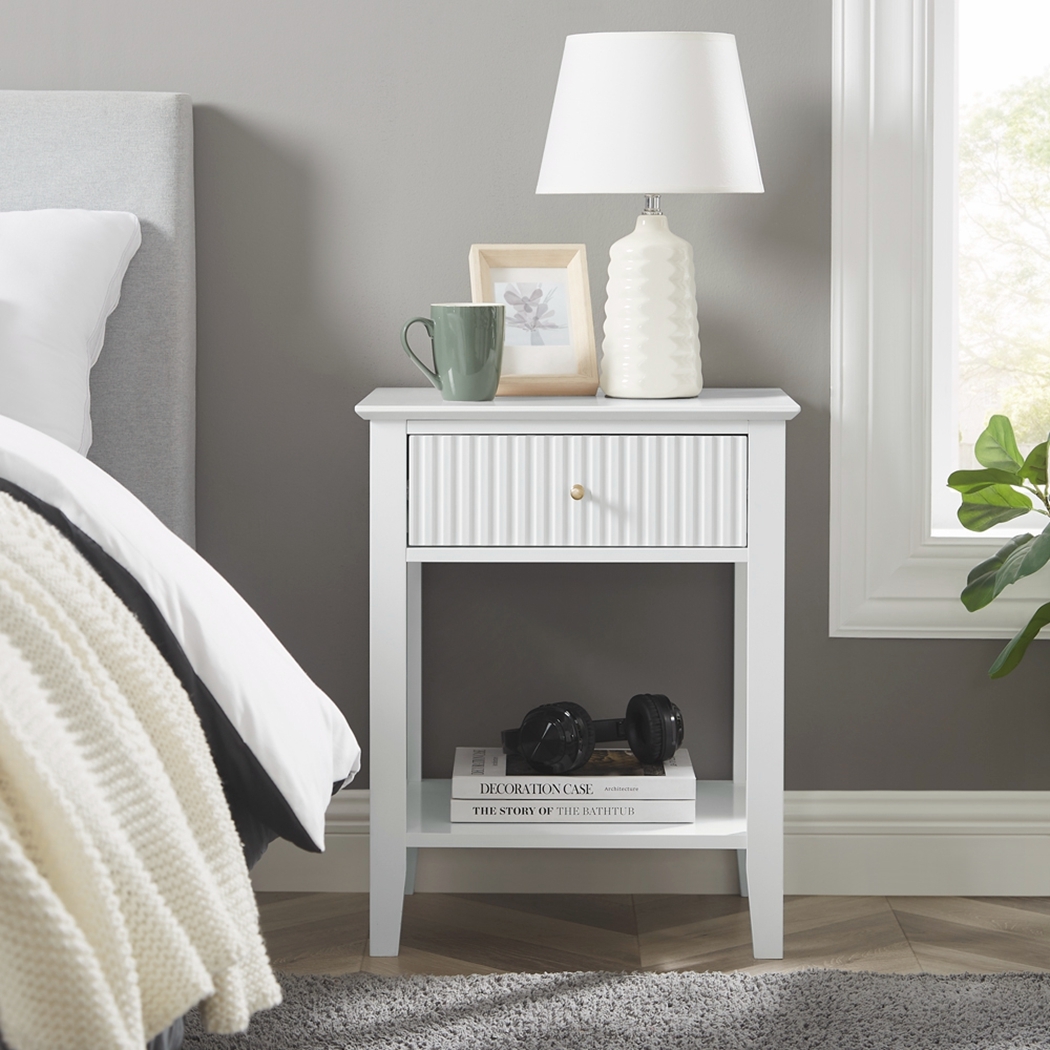   Zara Fluted 1 Drawer Side Table White