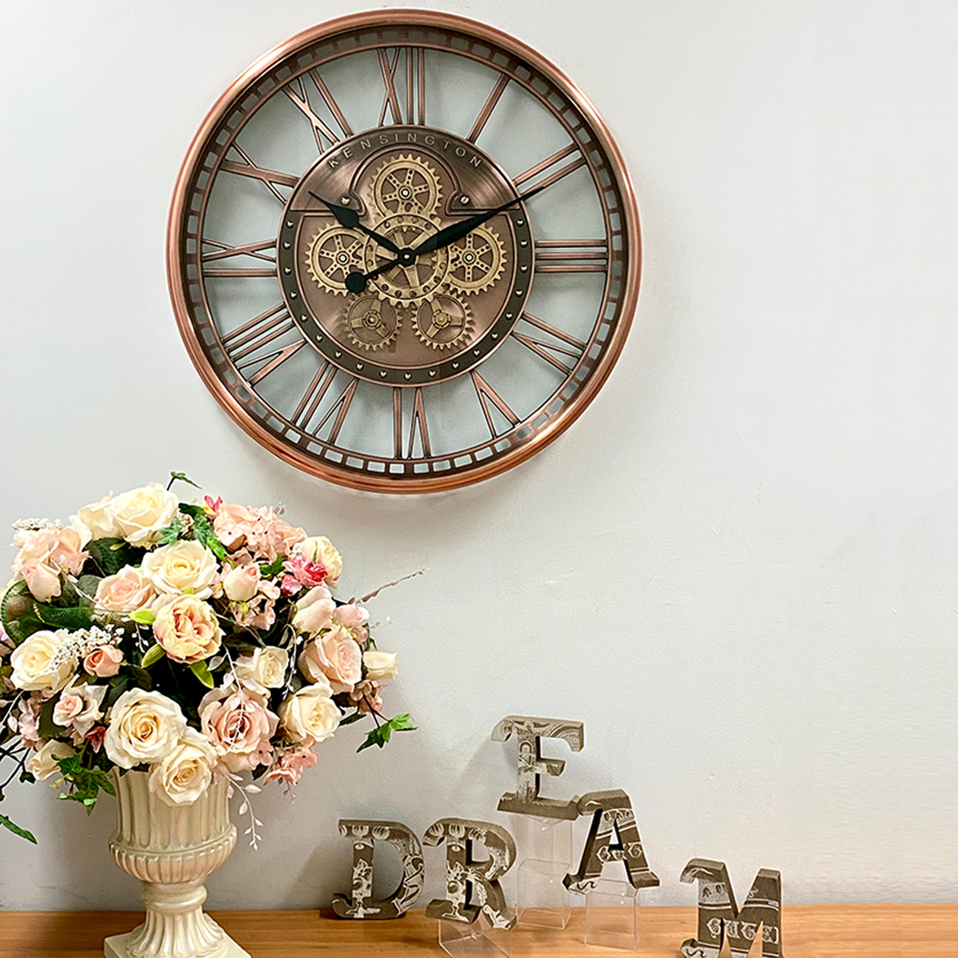   Round Industrial Copper Wash Iron Moving Gears Wall Clock 70cm