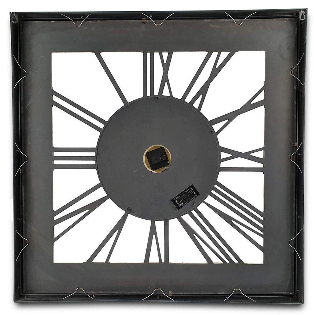   Metal Extra Large Square Moving Gears Wall Clock Silver 80cm