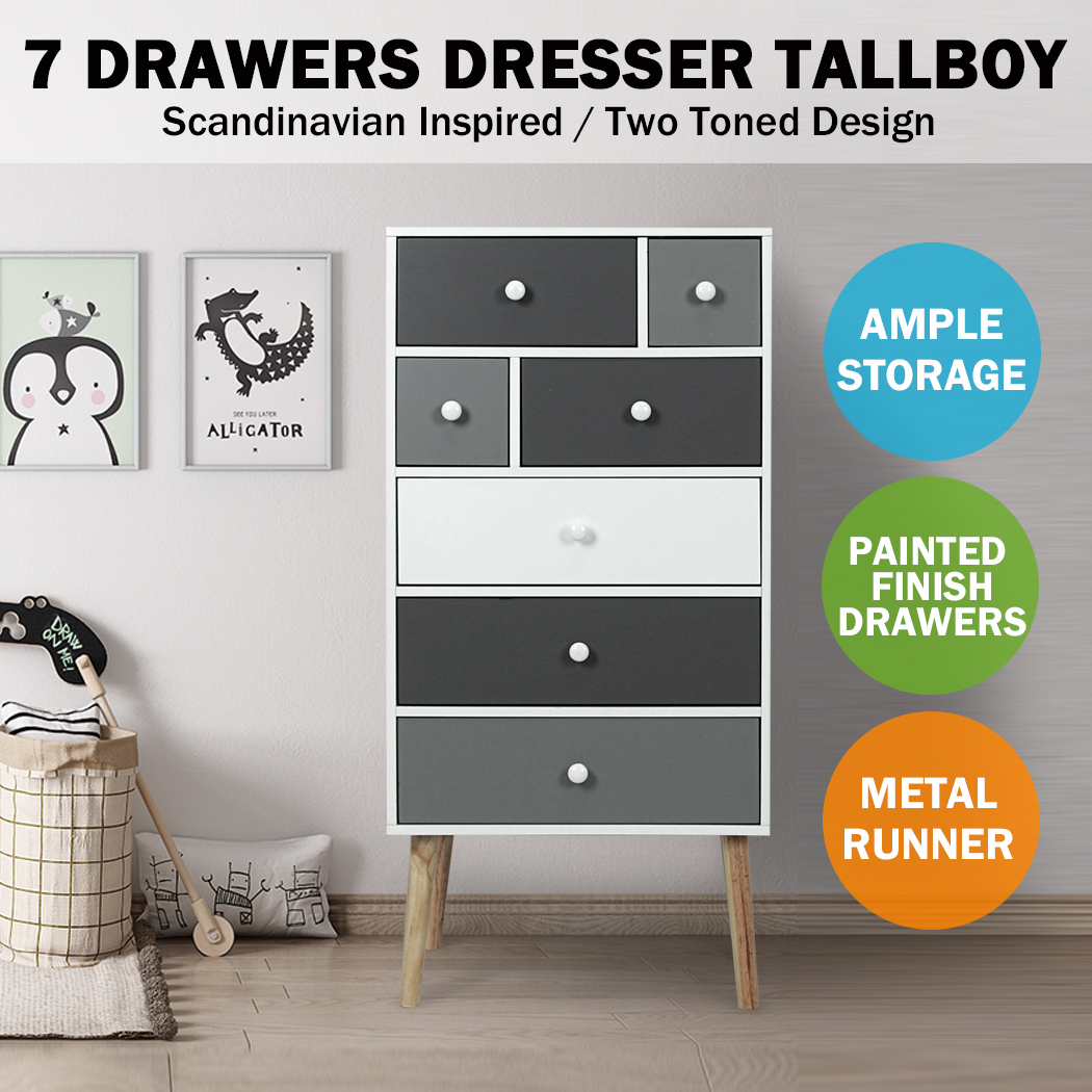 New 7 Chest Of Drawers Dresser Storage Cabinet Wooden Tallboy