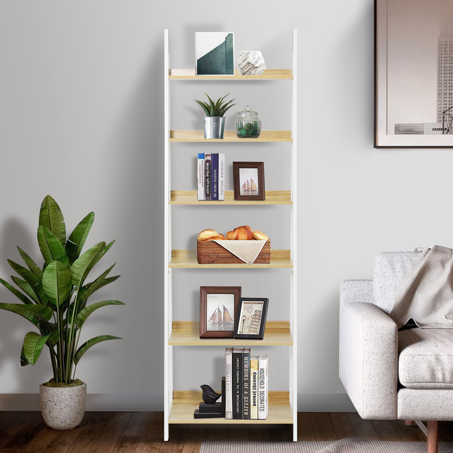   Chole 6 Tier Display Shelf Rack White & Oak