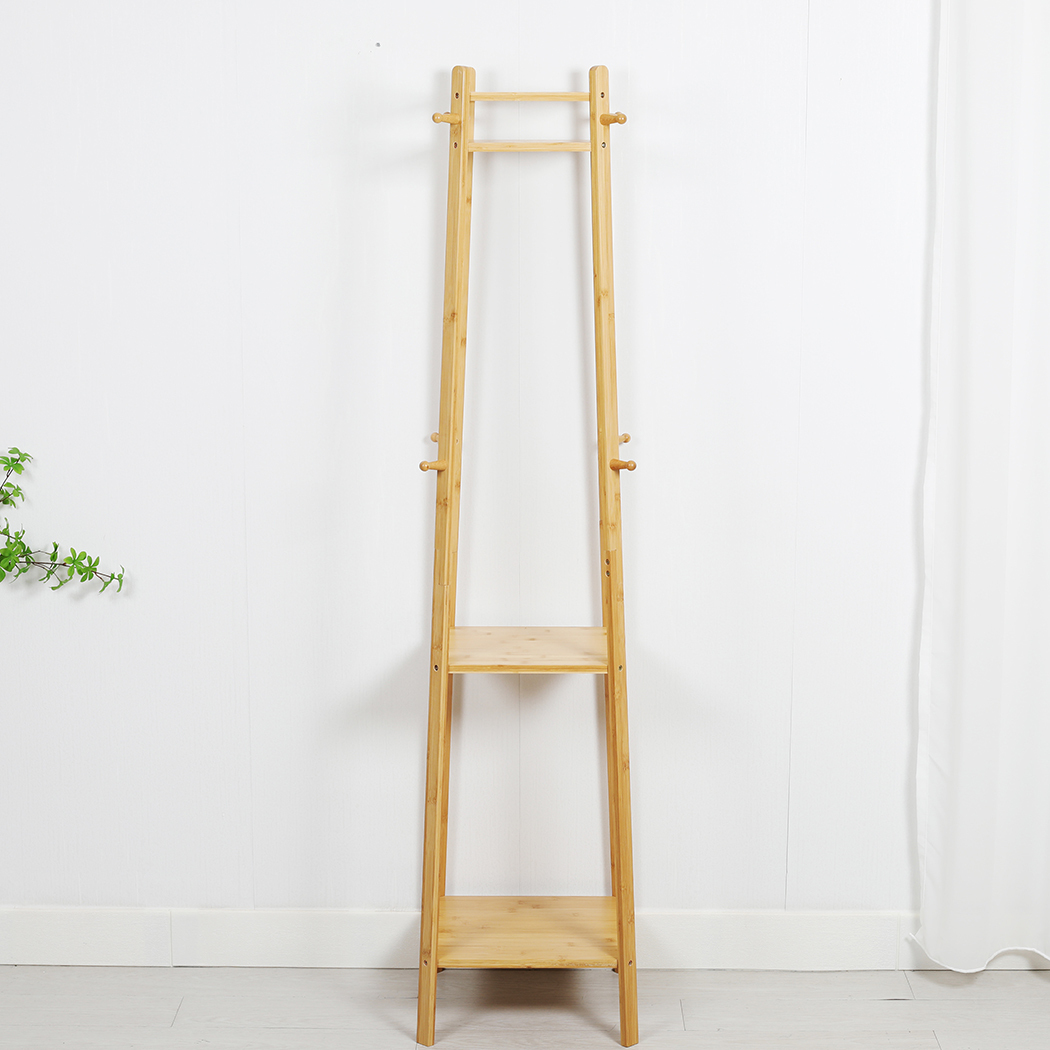   Colin Bamboo Coat Rack with Storage Shelves Natural