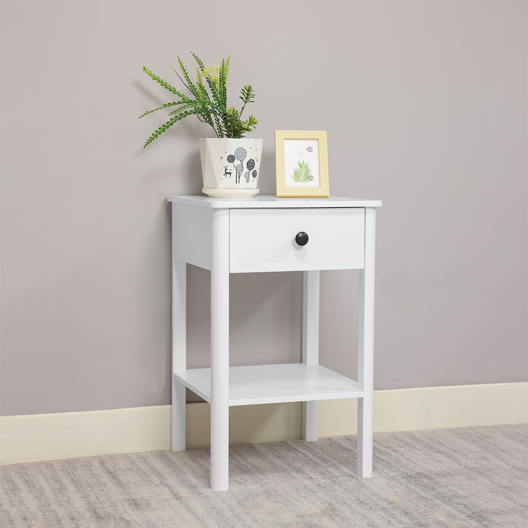   Set of 2 Miles Side Table with 1 Drawer 1 Shelf White