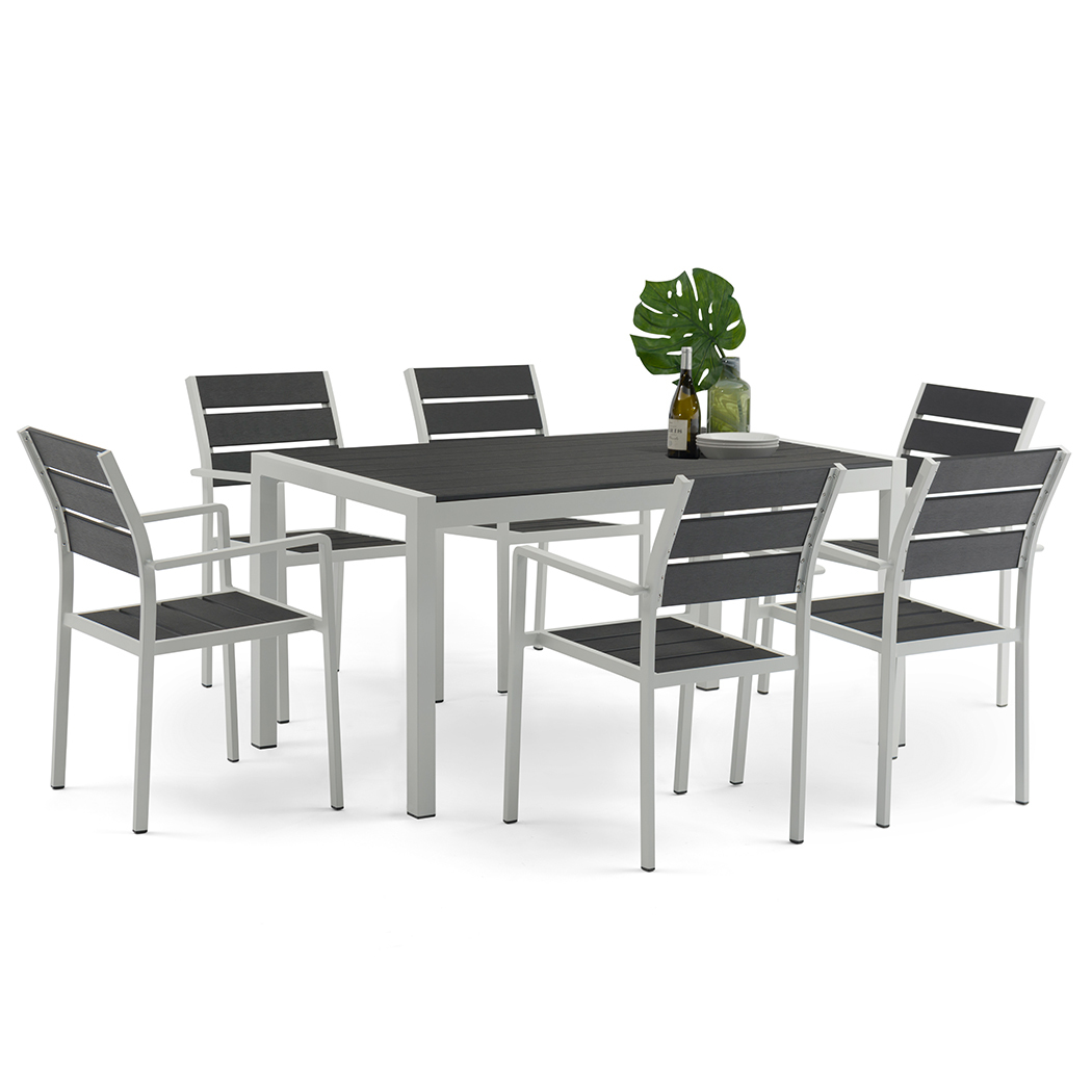   Acacia 6 Seater Outdoor Dining Table Set Black