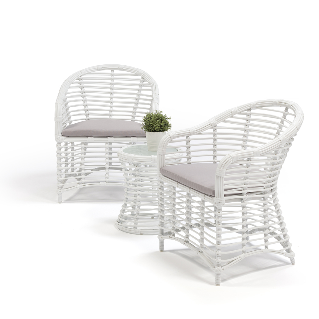   Florida 2 Seater PE Rattan Outdoor Lounge Set Coffee Table & Chairs White