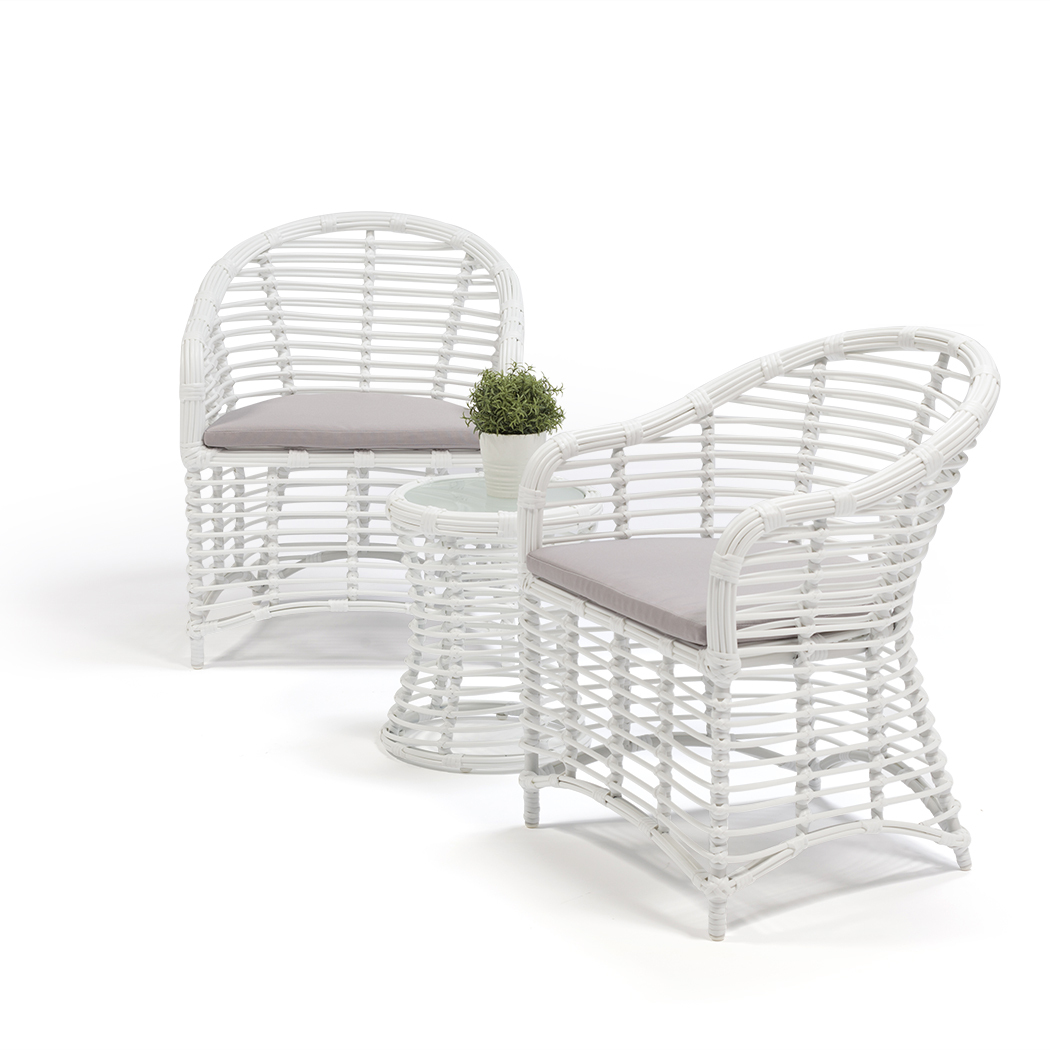 Florida 2 Seater PE Rattan Outdoor Lounge Set Coffee Table & Chairs White