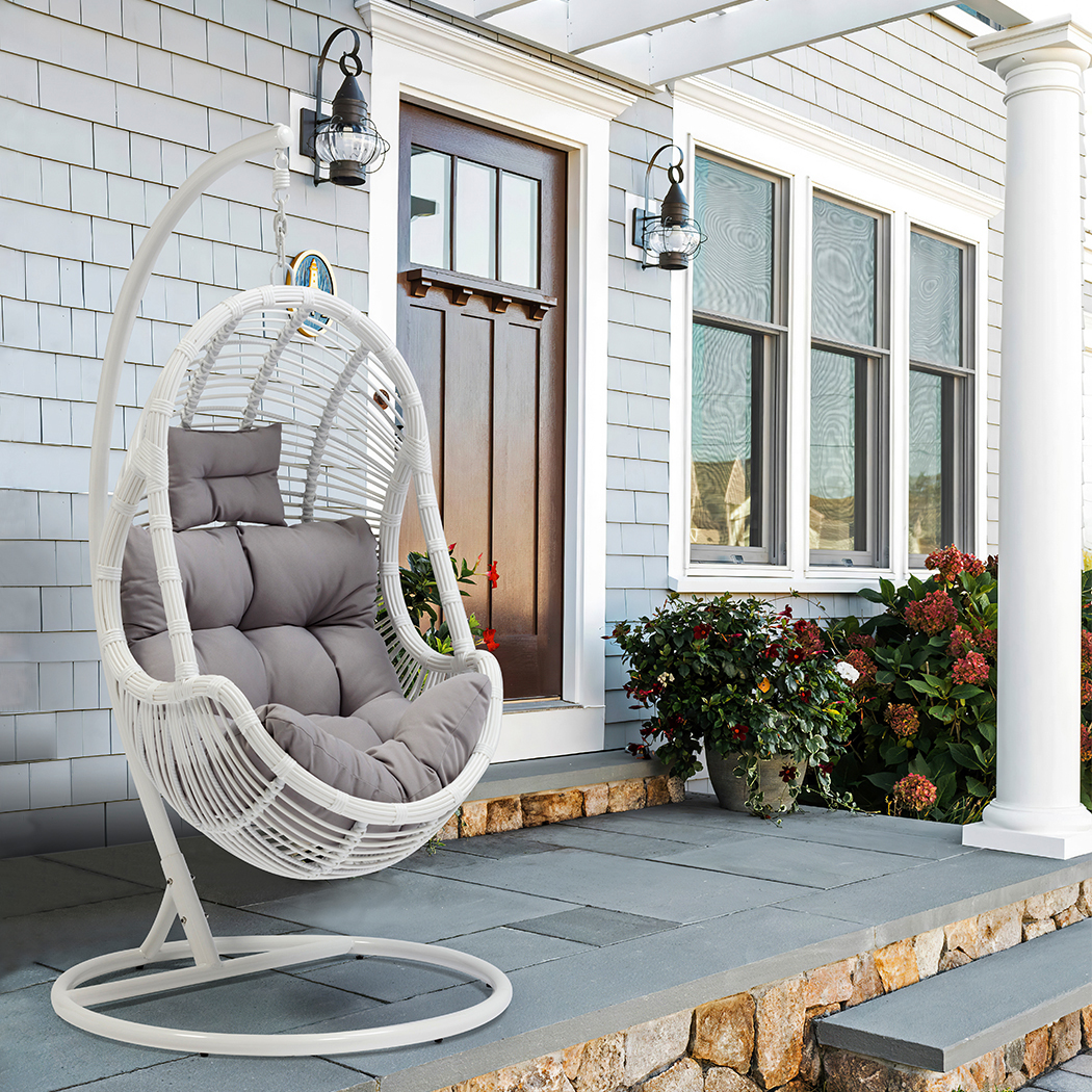   Arcon Outdoor PE Rattan Hanging Egg Swing Chair White