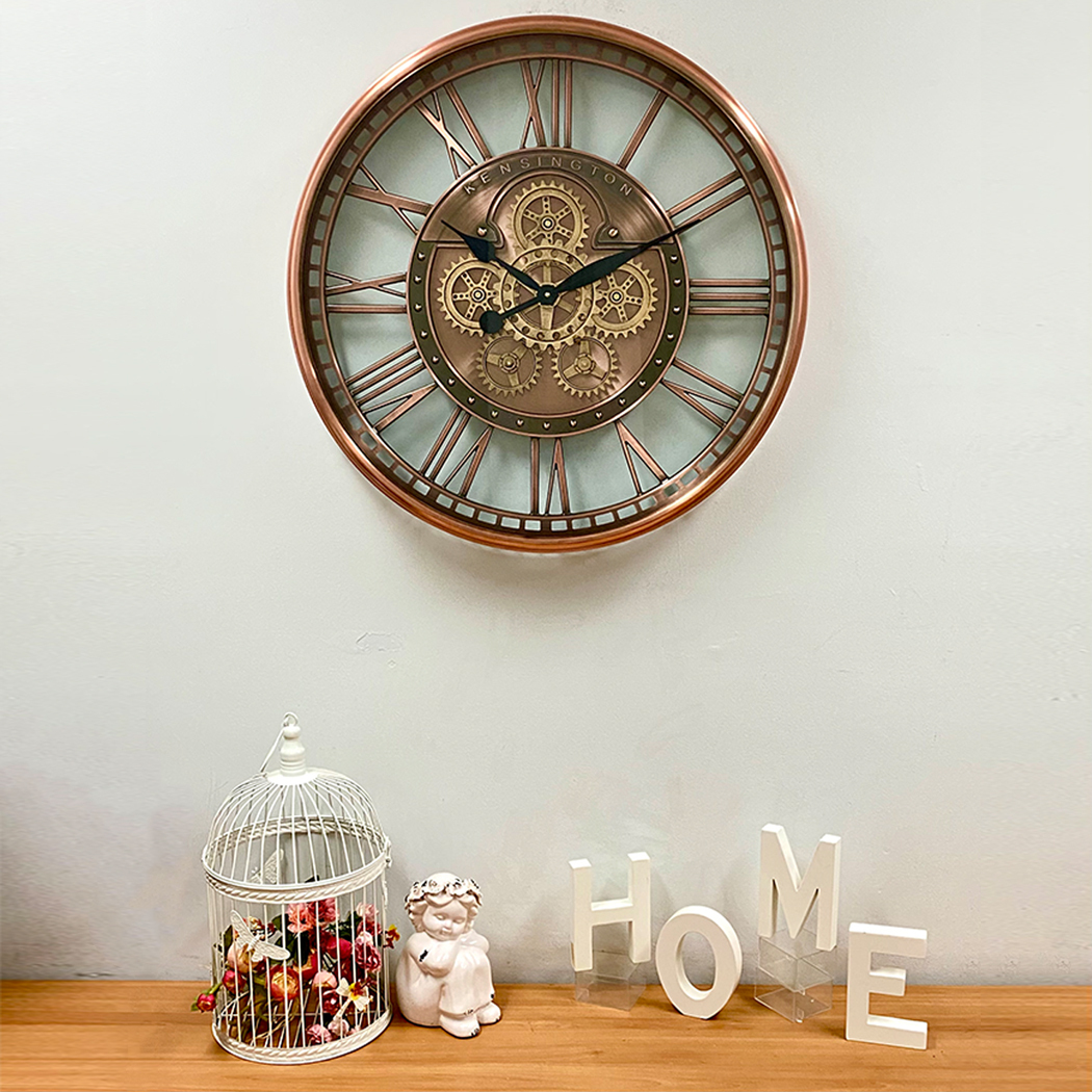   Round Industrial Copper Wash Iron Moving Gears Wall Clock 70cm