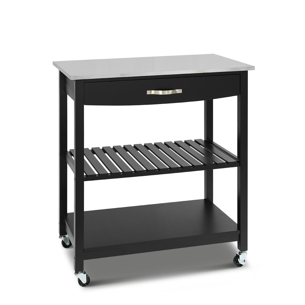 Hina Kitchen Trolley with Drawer 2 Shelves Black