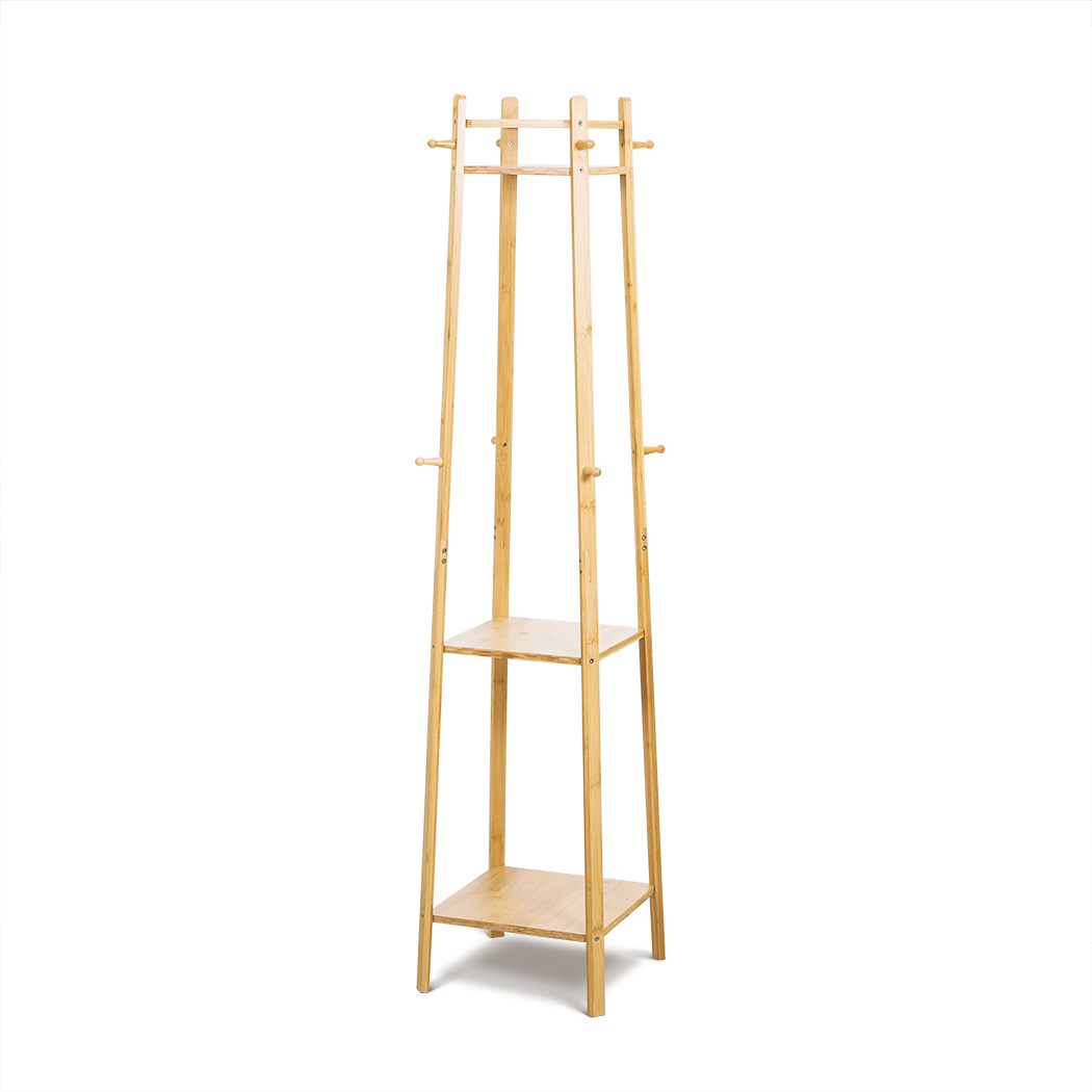 Colin Bamboo Coat Rack with Storage Shelves Natural