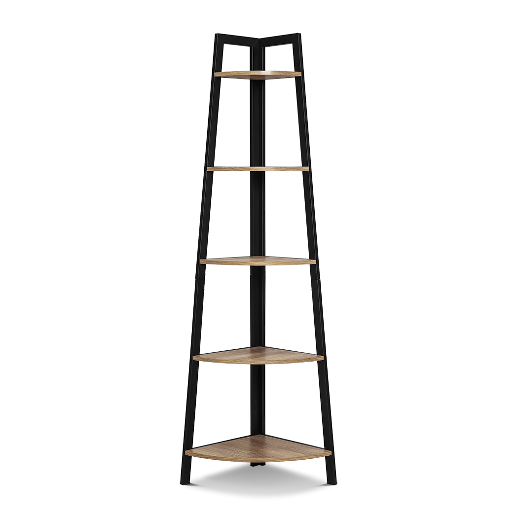 Rome Industrial Style 5 Tier Corner Shelf Oak