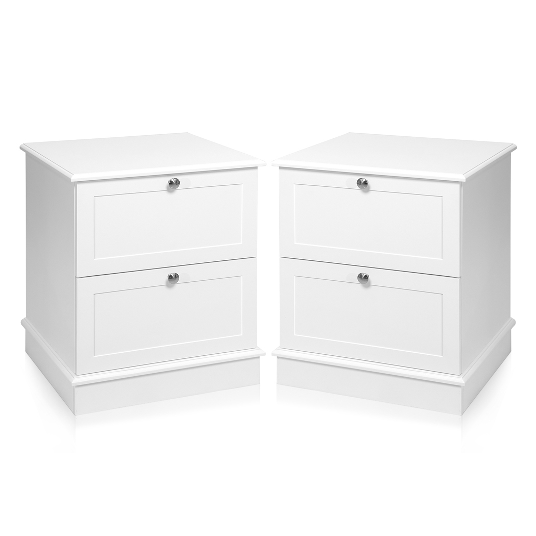 Set of 2 Harper Freestanding 2 Drawer Bedside Table White