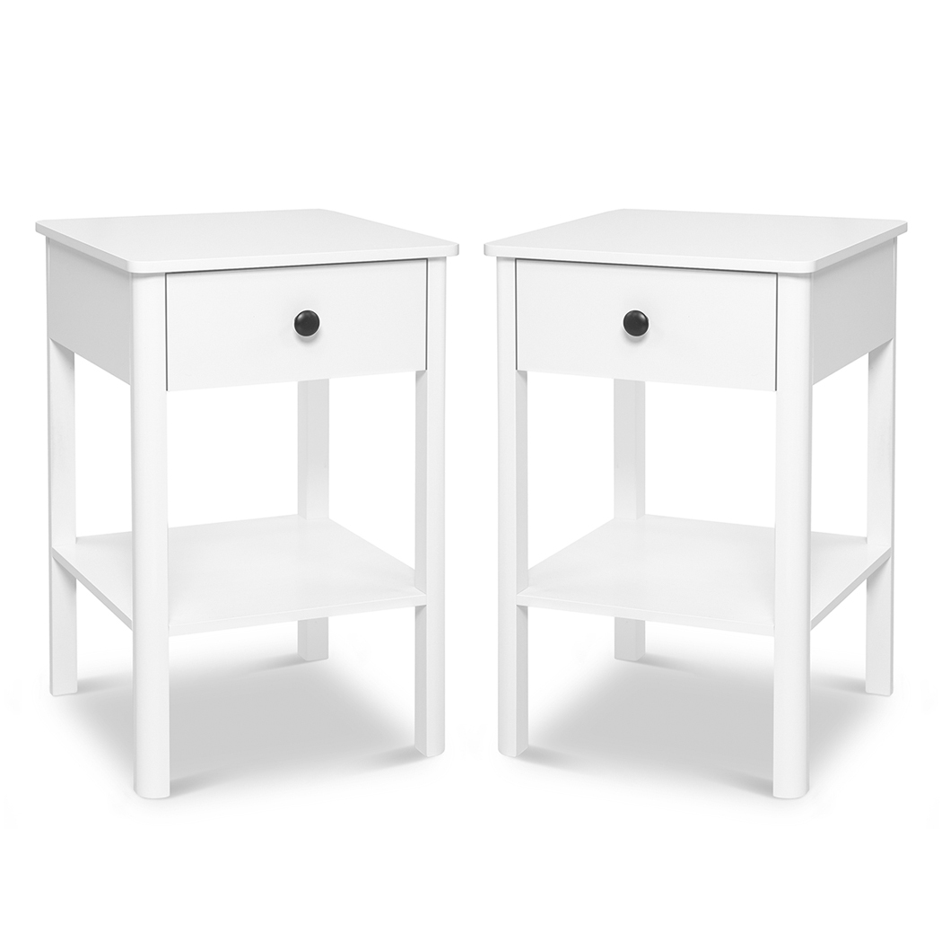 Set of 2 Miles Side Table with 1 Drawer 1 Shelf White