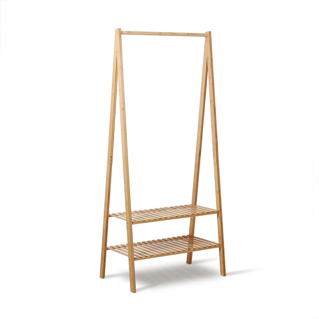 Colin Bamboo Clothes Rack with 2-Tier Storage Shelves Natural