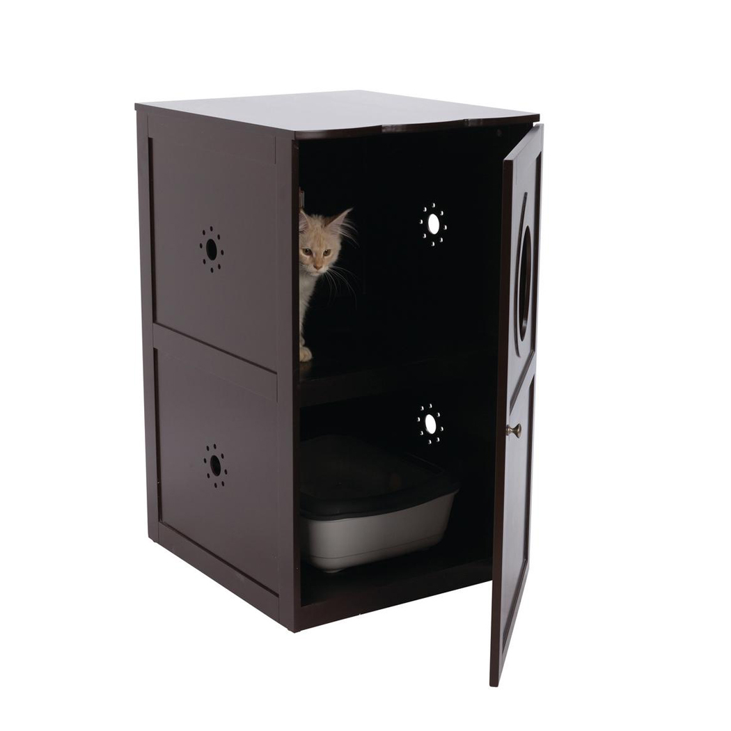 Wooden Pet Cat House Litter Box Brown