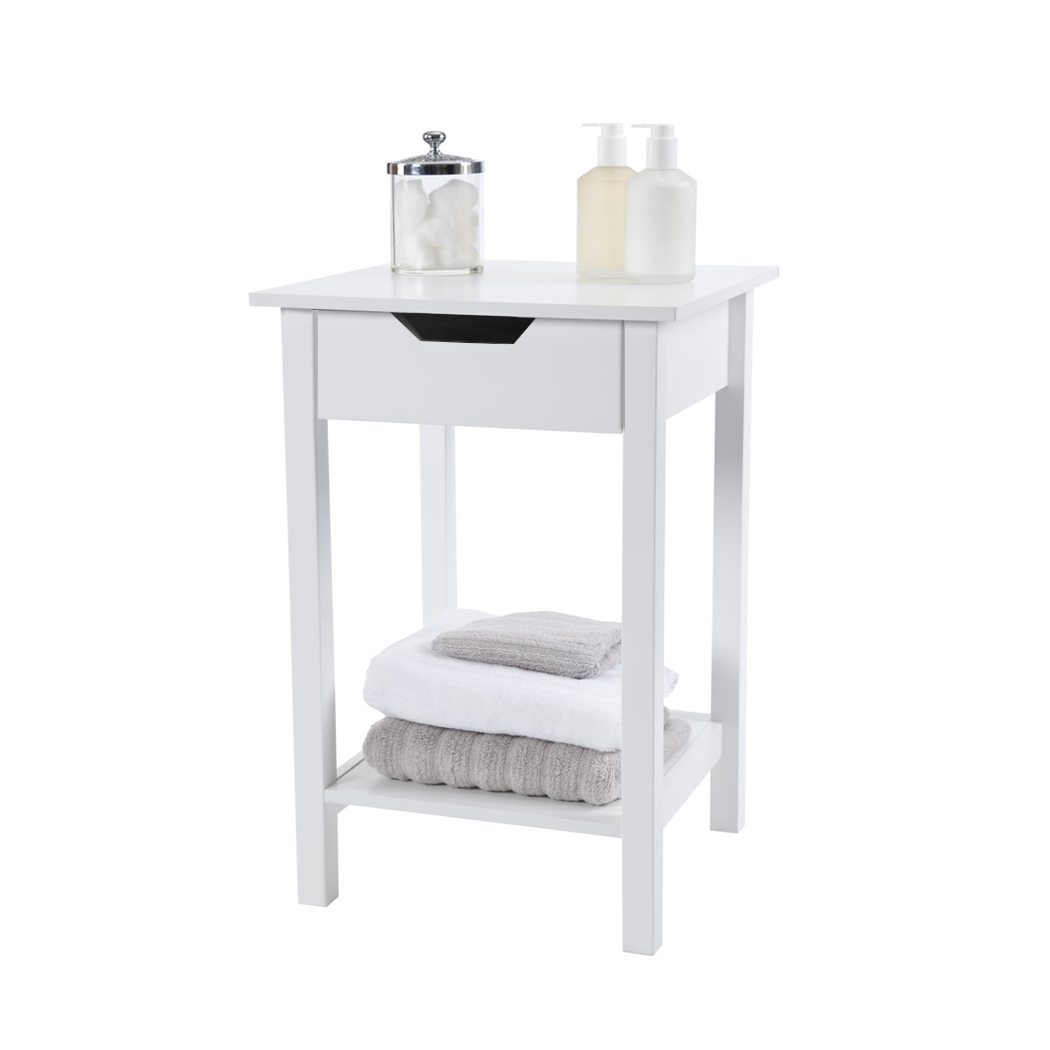 Noosa Square White Side Table Bedside Table With Cut Out Handle