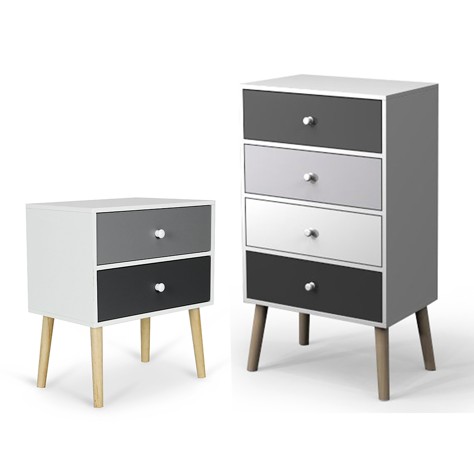 Iverson Bedside Table Side Cabinet With 4 Drawers Set