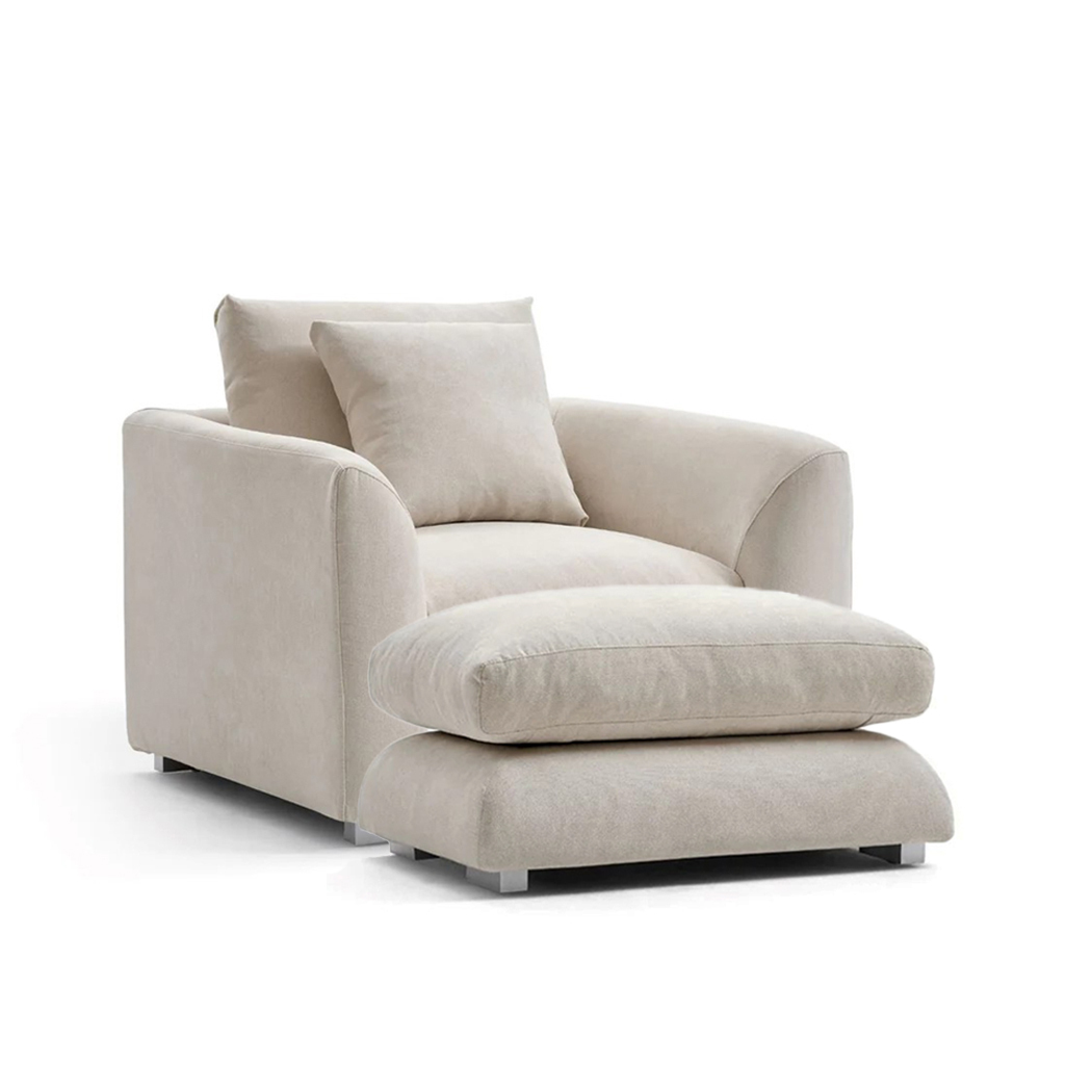 Harmony Fabric Single Sofa with Ottoman Cream