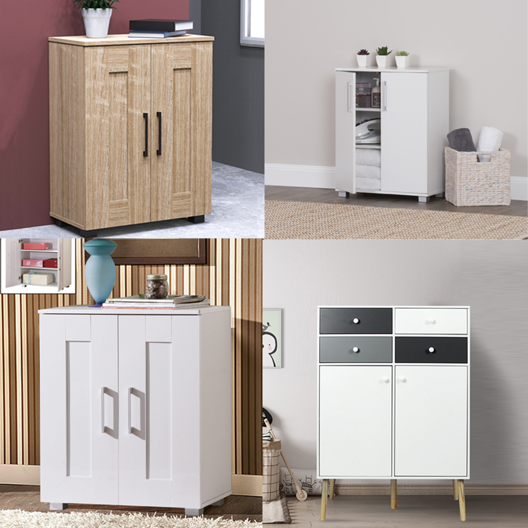 Display Storage Cabinet Low Line Cupboard Organiser Shelf Multipurpose Oak White Ebay