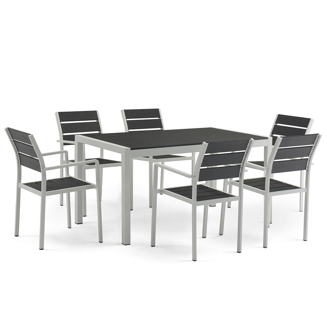 Acacia 6 Seater Outdoor Dining Table Set Black