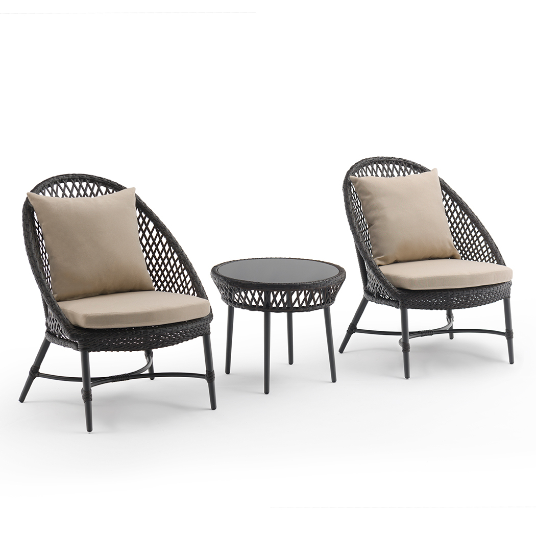 Playa 2 Seater PE Rattan Outdoor Lounge Set Coffee Table & Chairs