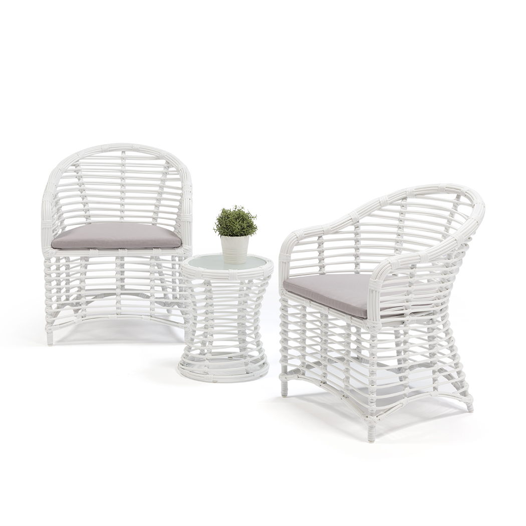 Florida 2 Seater PE Rattan Outdoor Lounge Set Coffee Table & Chairs White