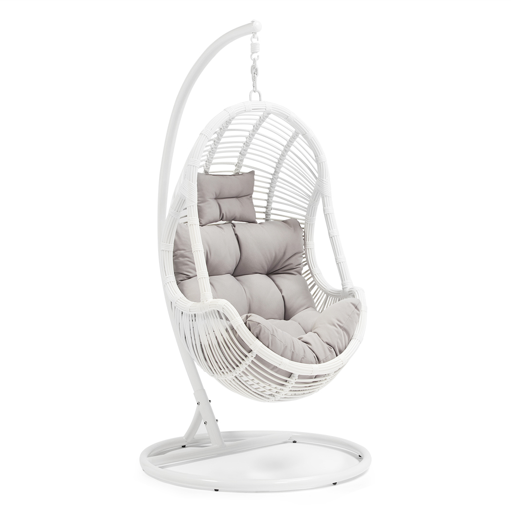 Arcon Outdoor PE Rattan Hanging Egg Swing Chair White