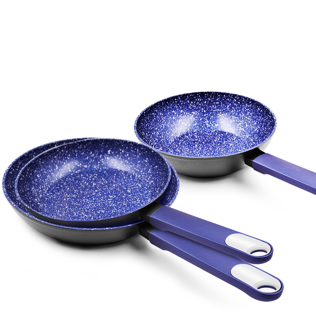Marburg 3pc Non-stick Frypan Wok Set 24/28cm Blue