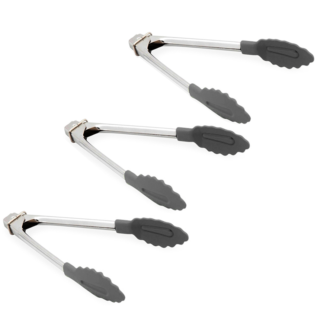 Appetito Set of 3 18cm Stainless Steel Mini Tongs w/ Nylon Head Charcoal