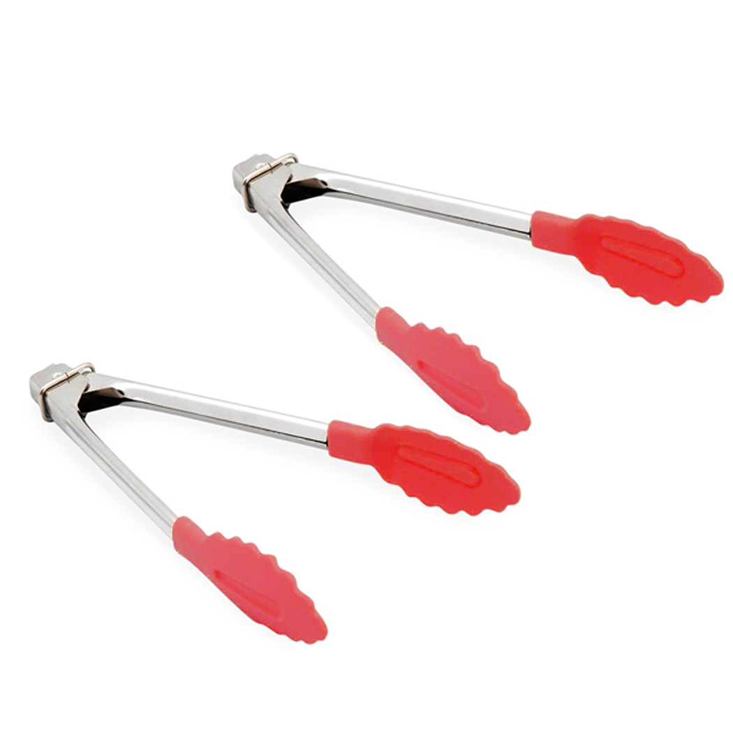Appetito Set of 2 18cm Stainless Steel Mini Tongs w/ Nylon Head Red