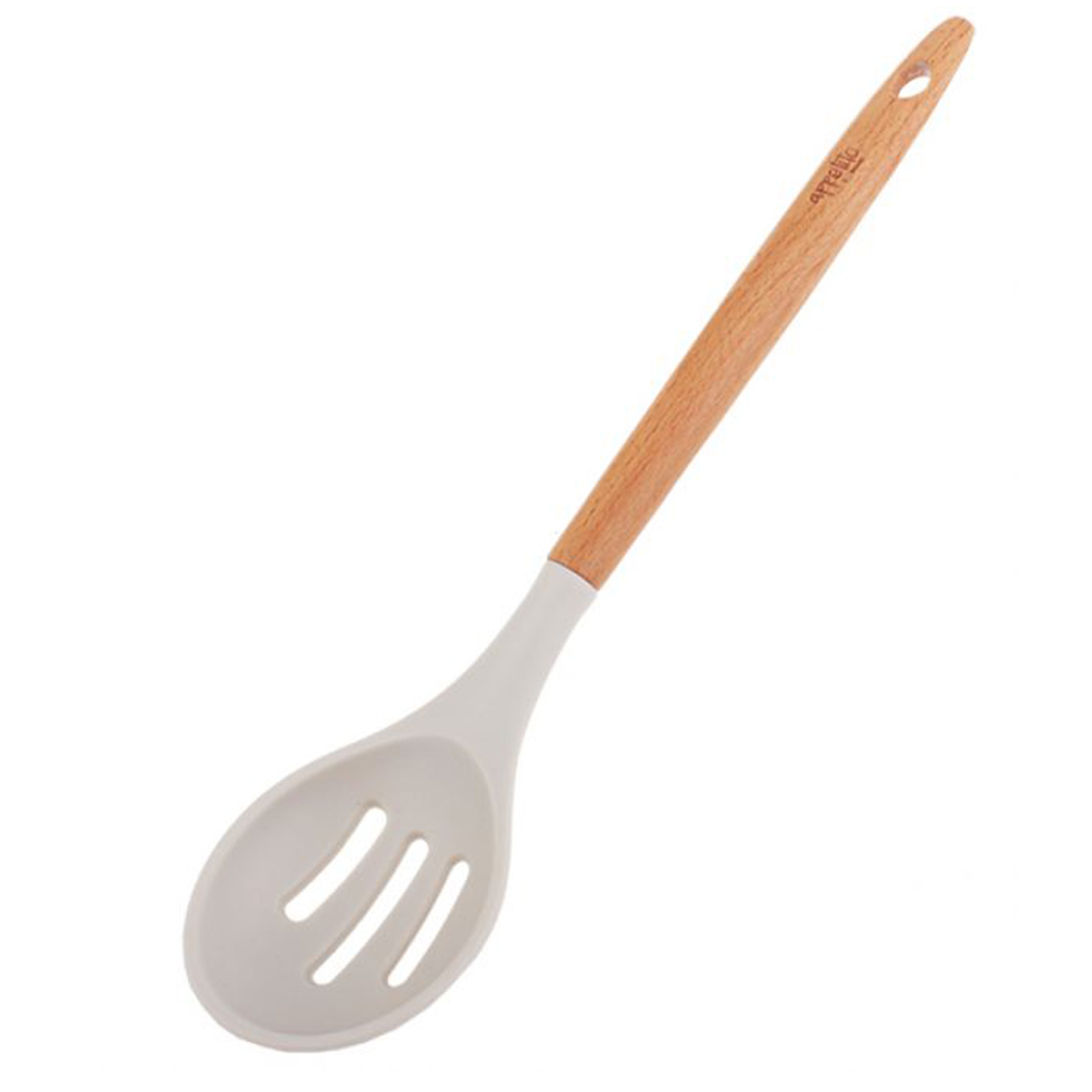 Appetito Silicone Slotted Spoon With Beechwood Handle