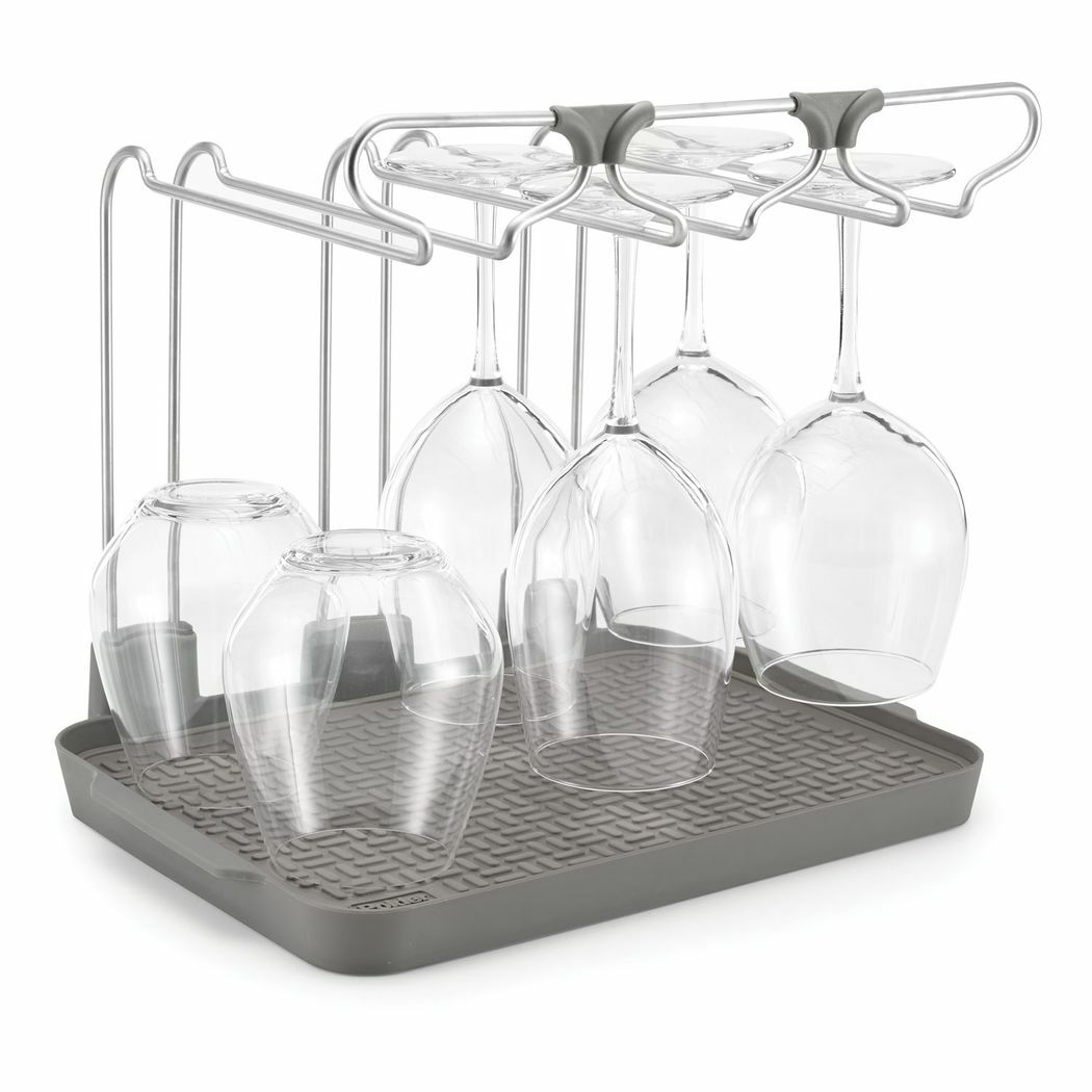 Polder Wine Glass Drying Rack Grey Holds Up to 6 Glasses Staineless