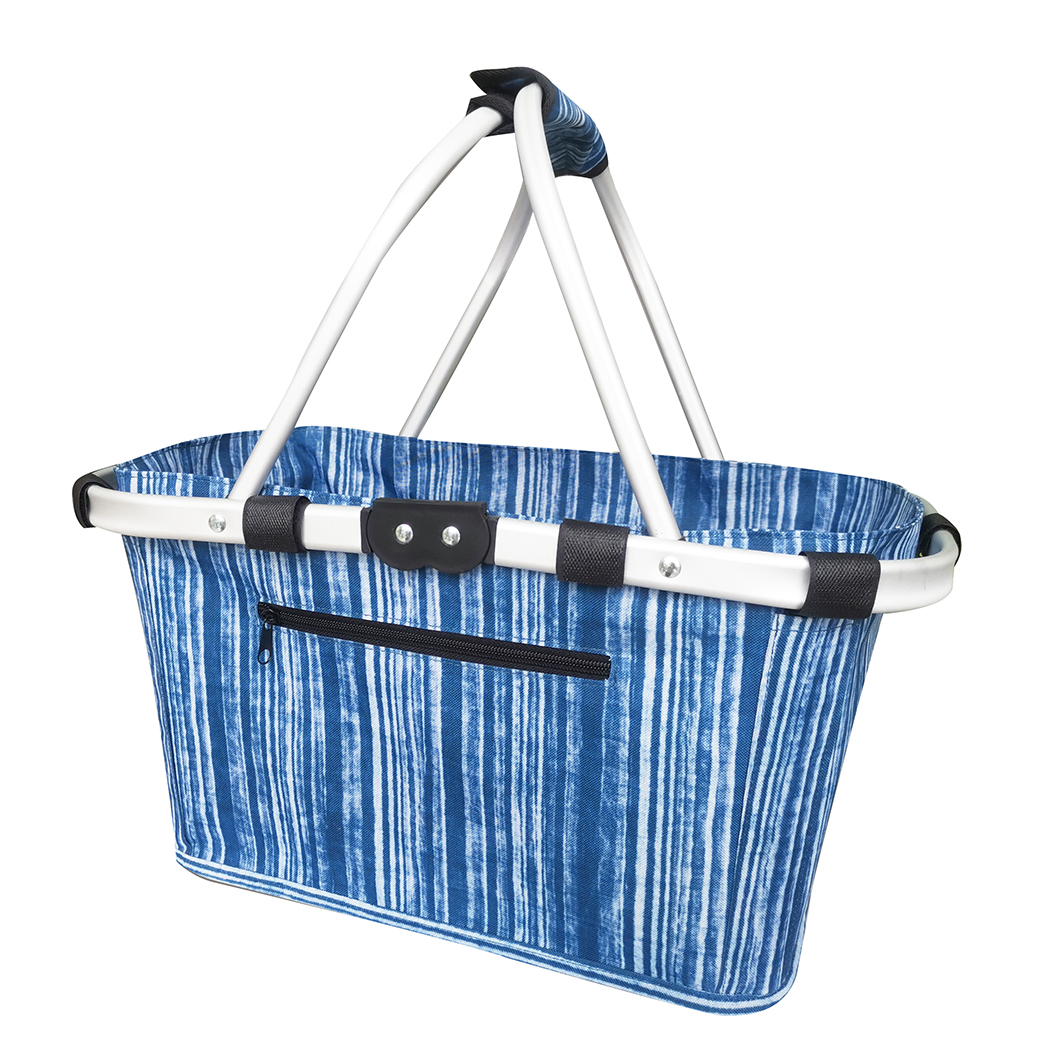 Sachi Two Handle Carry Basket Blue Stripes