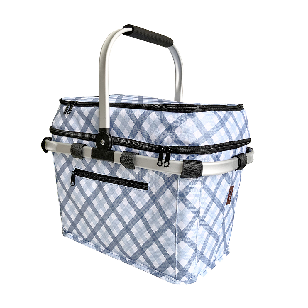 Sachi 4 Person Insulated Picnic Basket Gingham Blue/Grey