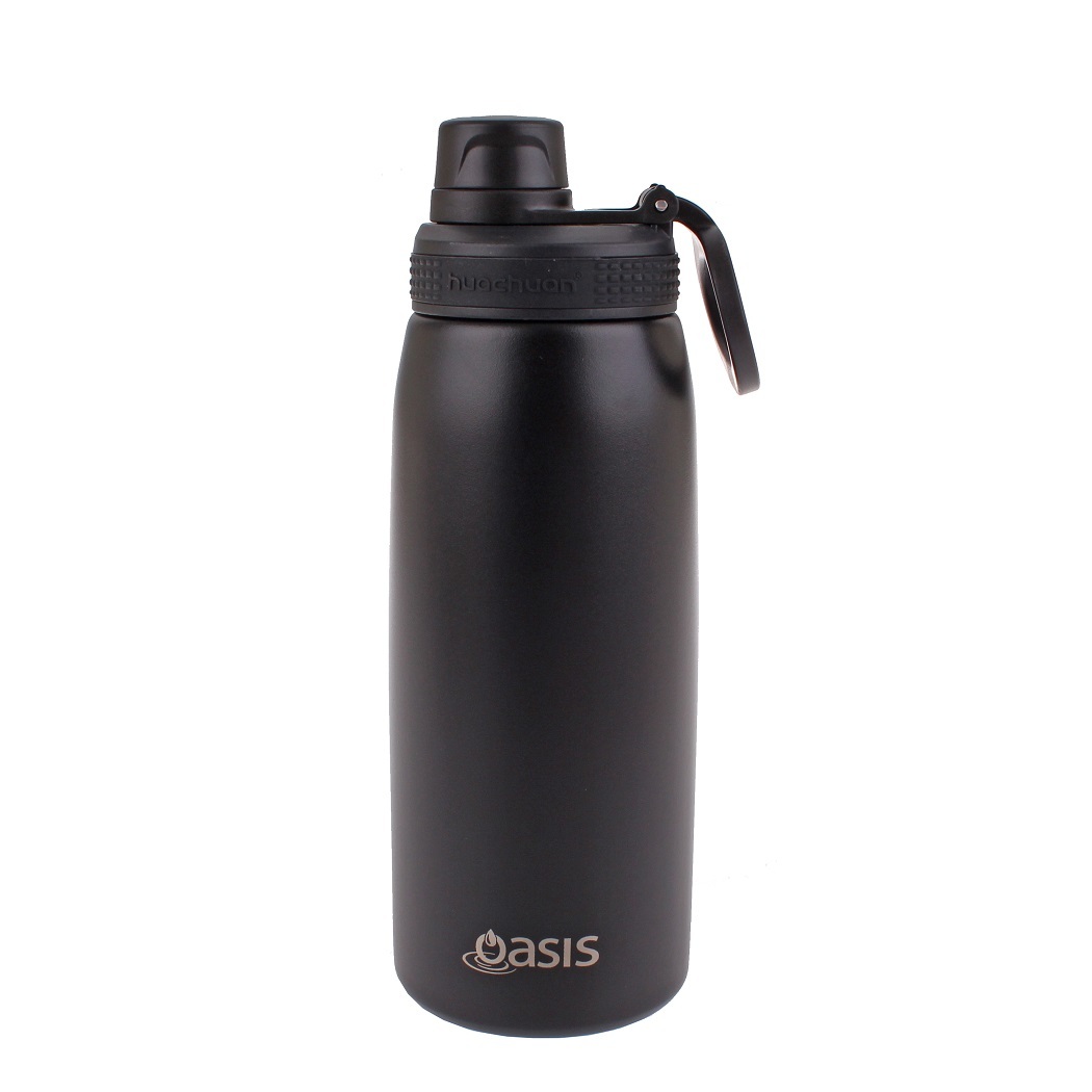 Oasis 780ml Stainless Steel Double Wall Insulated Sports Bottle Screw Cap Black