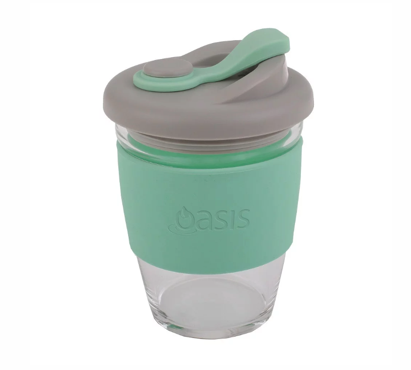 Oasis Borosilicate Glass Eco Cup Green 12oz 340ml