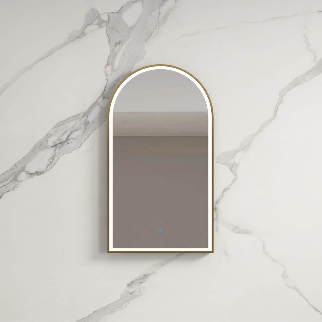 LED Mirror with Gold Metal Frame 3 Color Dimmable Lights 50x3.5x90cm