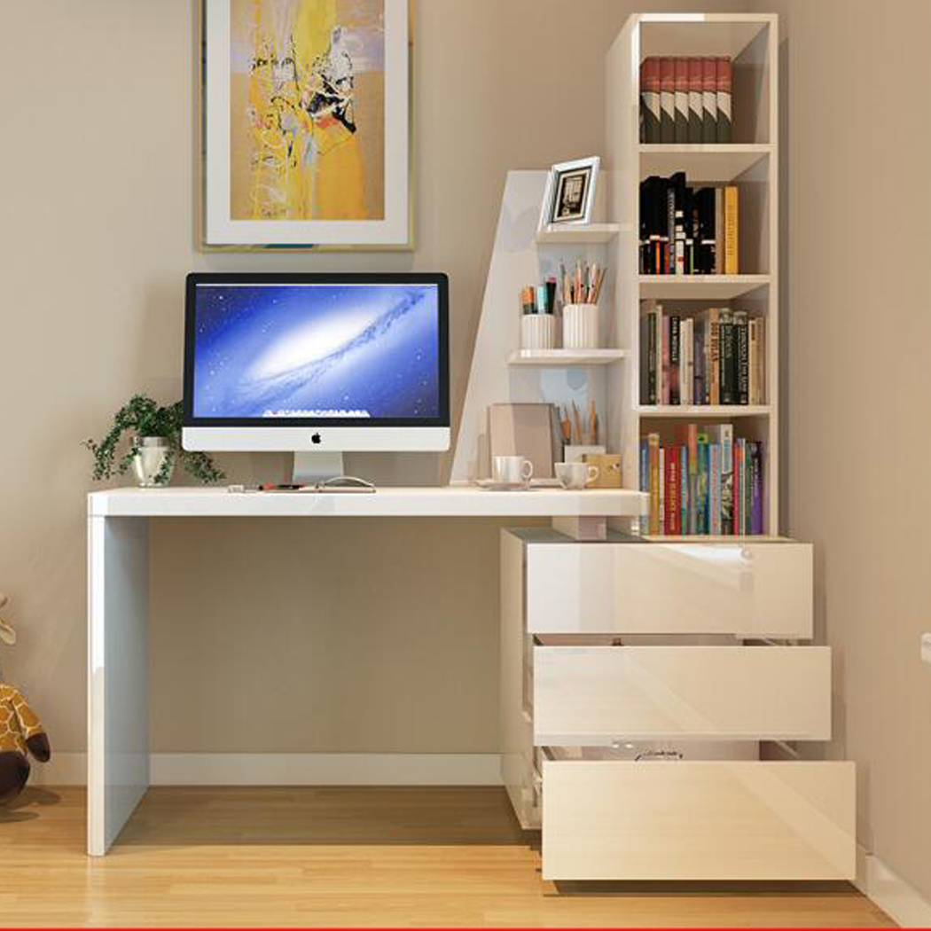High Gloss Student Study Desk Table W Bookcase Cabinet Drawers