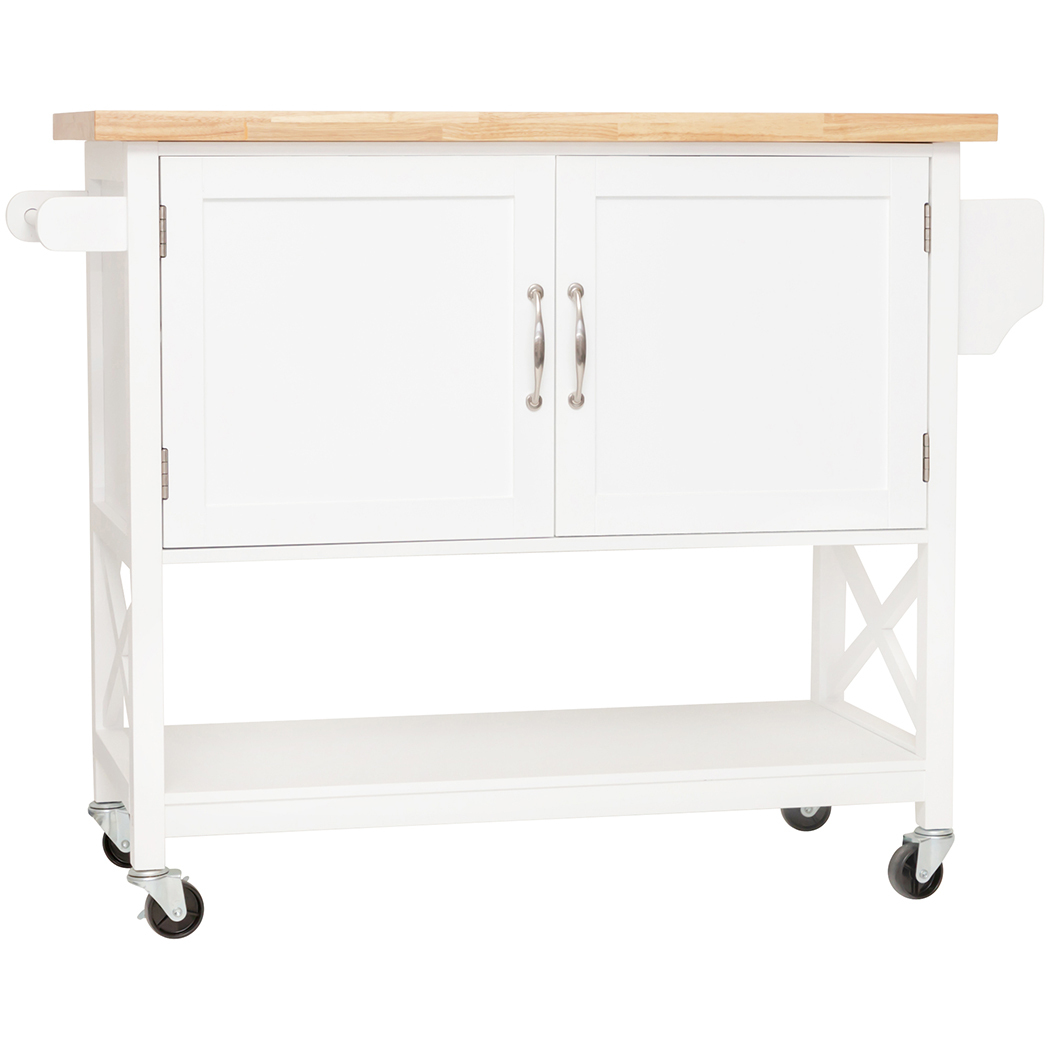 Kitchen Trolley2 Door Island Solid wood Counter Top - White