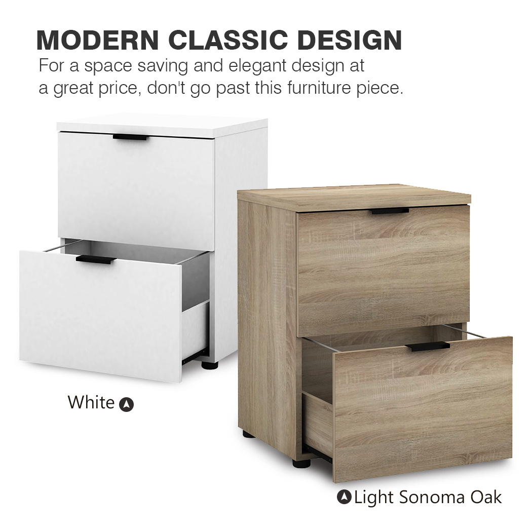 Rico 2 Drawer Filing Cabinet White Light Oak Auspoints Com Au