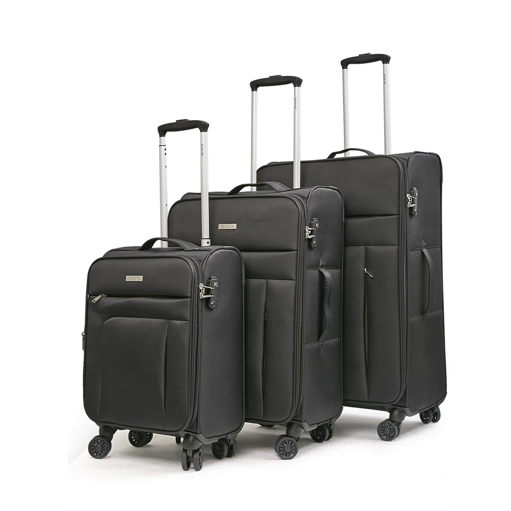 Conwwod SureLite 3pc 8 Wheels Soft Trolley Suitcase Black
