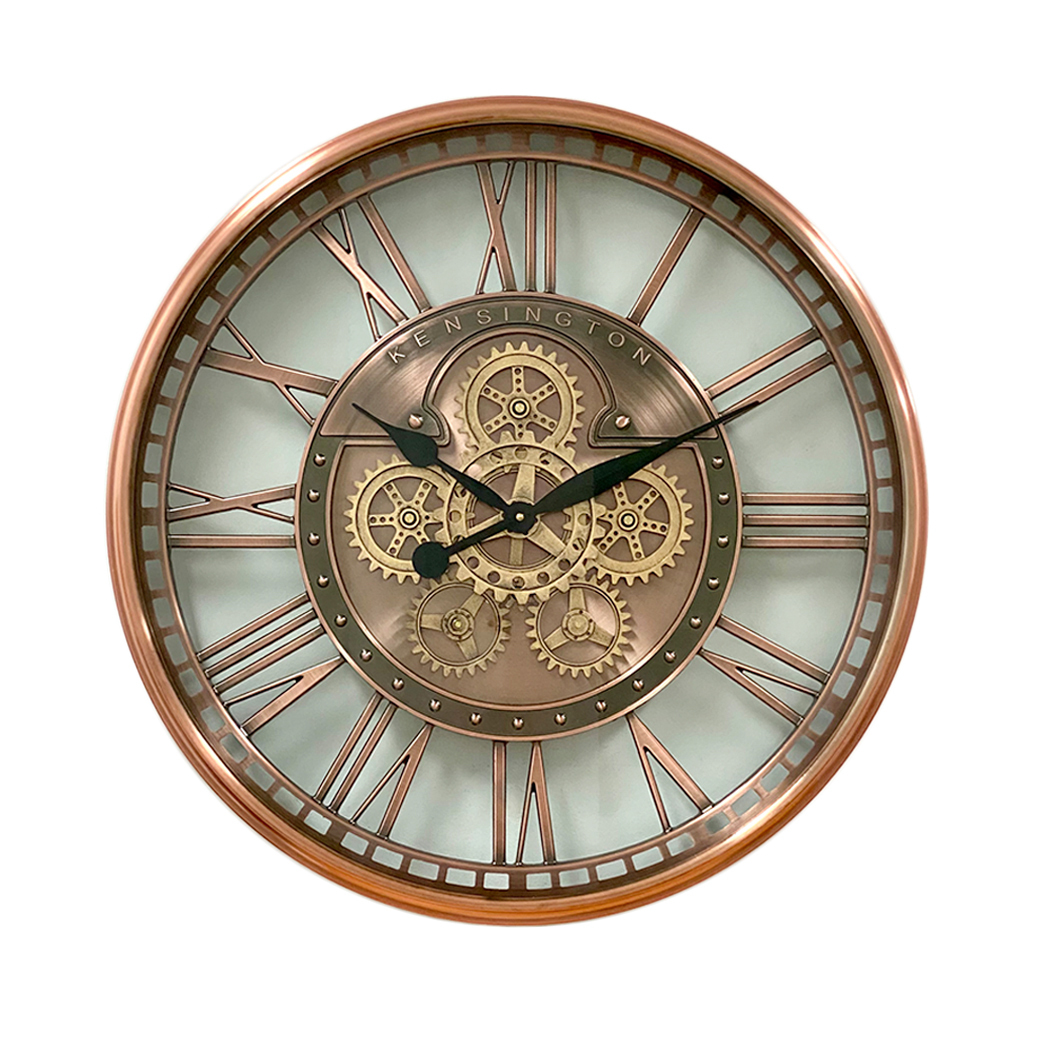 Round Industrial Copper Wash Iron Moving Gears Wall Clock 70cm