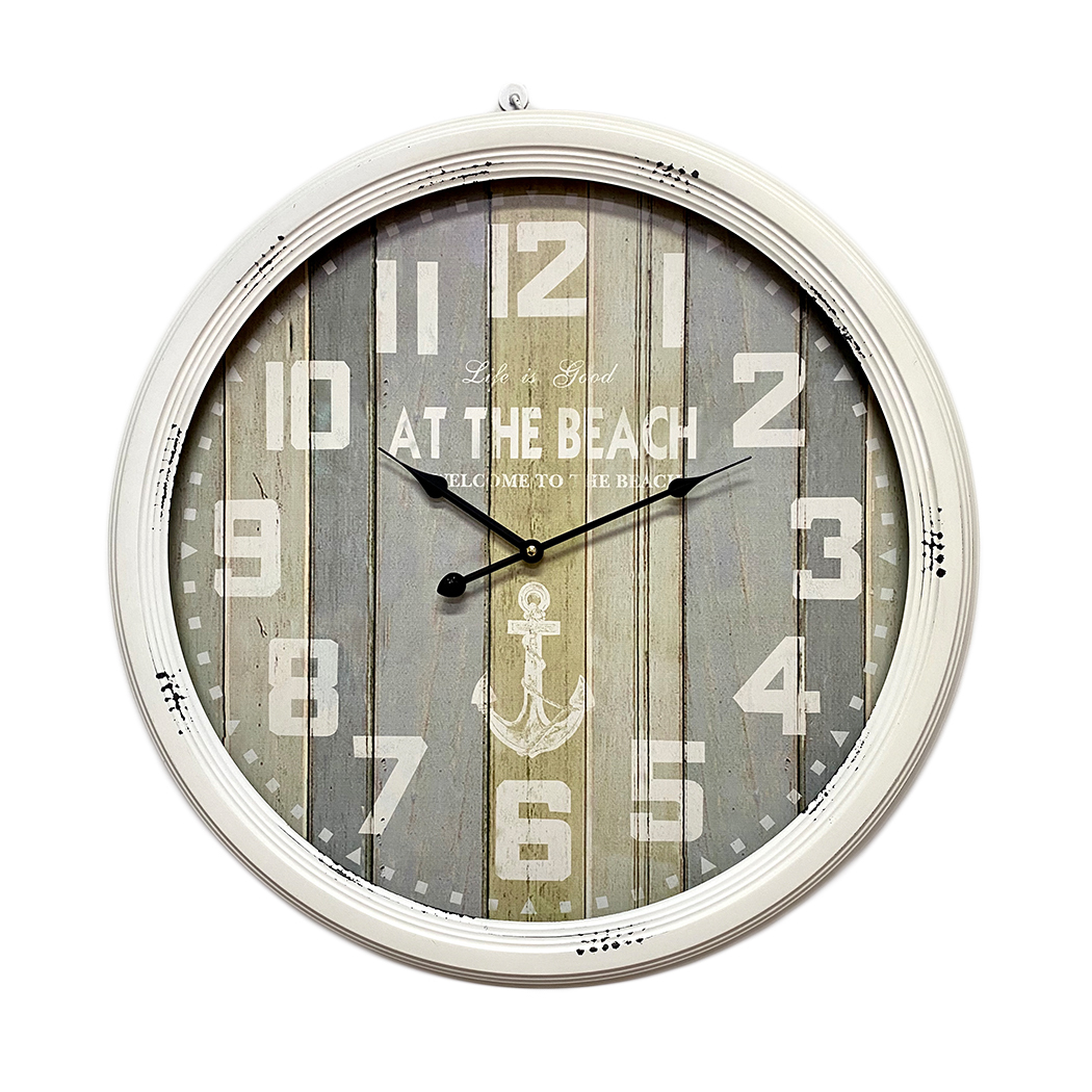 At The Beach Extra Large Country Metal Wall Clock White 62cm