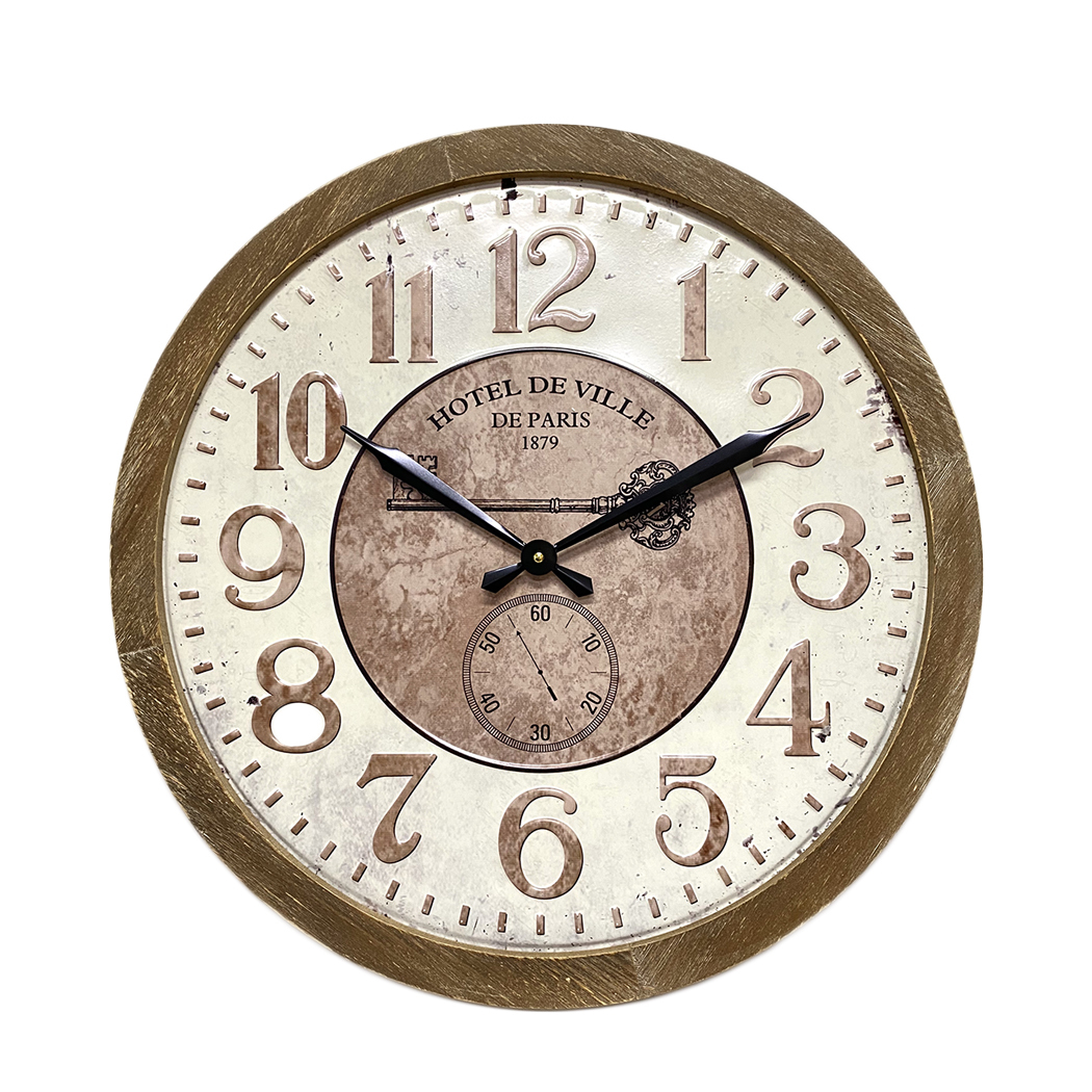 Hotel De Ville  Stamped Metal Dial Wood Frame Wall Clock 60cm