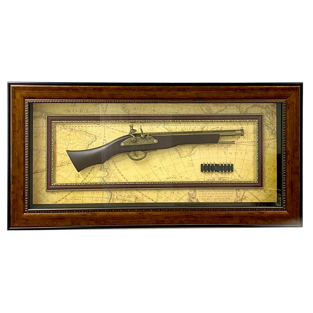 Home Decor Antique Plastic Gun Bullets Timber Frame with Glass Face