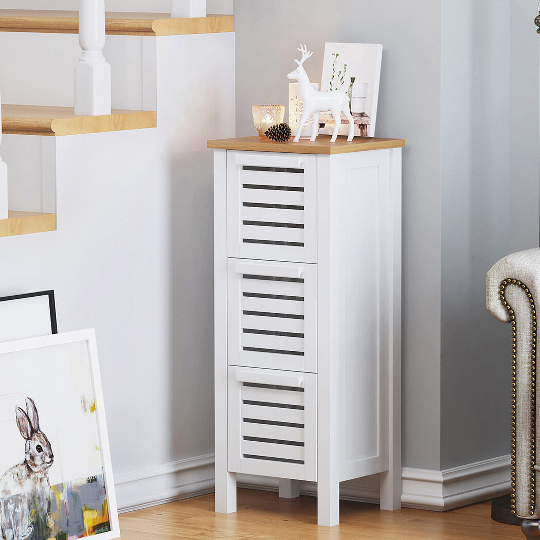 Naan 3 Drawers Bedside Table White