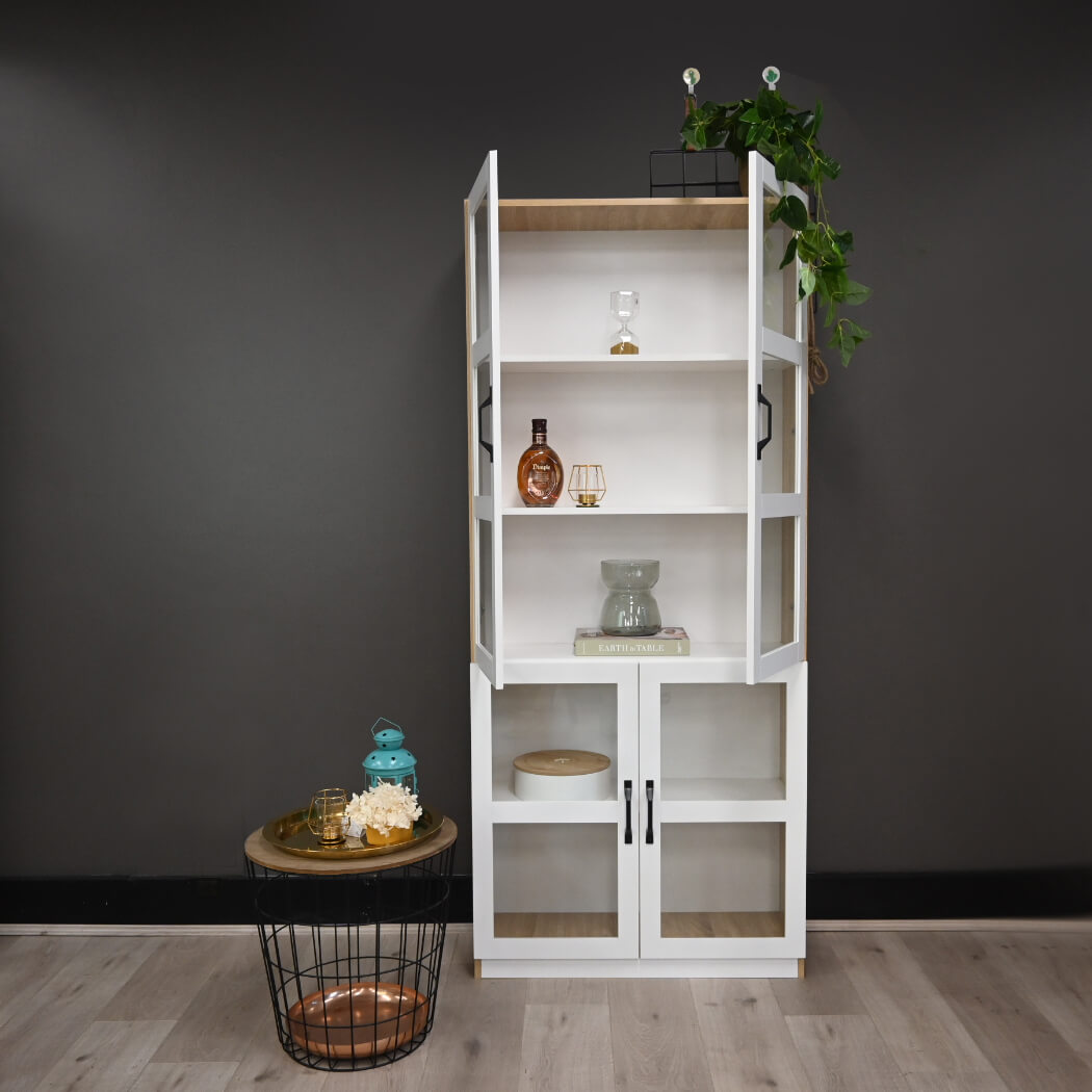 Hekman 5 Tier Display Bookcase with Glass Doors White Oak