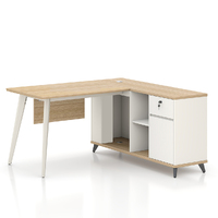 Esma 1.4m L-shaped Executive Desk Rhine Light Oak and White  